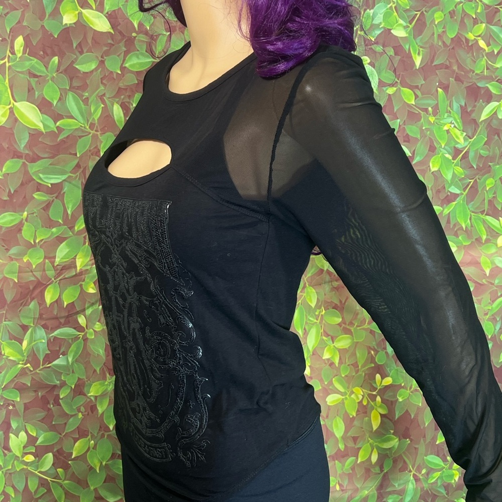 Black Sheer Sleeve Top - Picture 2 of 11